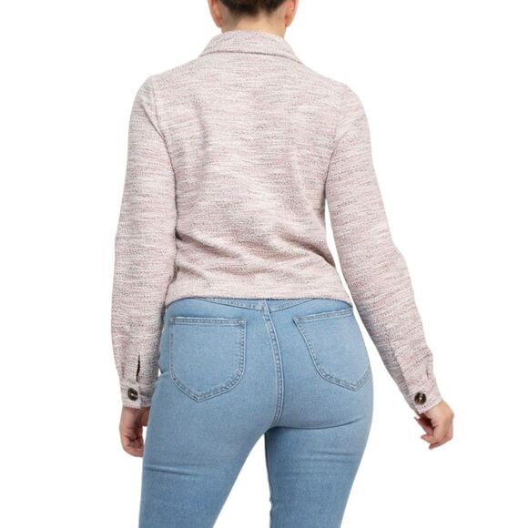 HAUTE MONDE Plaid Button-up Tweed Long Sleeves Top Shacket - Picture 3 of 9